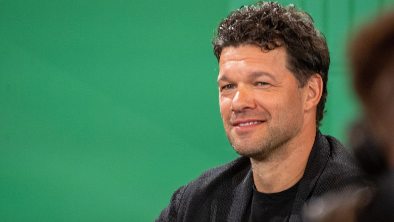 13 May 2024, Berlin: Soccer: DFB Cup, Cup Handover DFB Cup 2024 in the Rotes Rathaus. Michael Ballack, former Germany national soccer player, takes part in an event to mark the handover of the trophy before the 81st DFB Cup final. Photo: Monika Skolimowsk