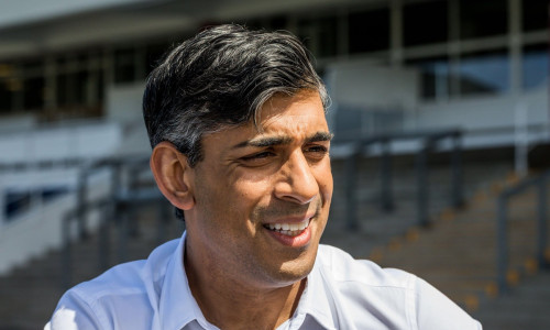 Rishi Sunak at the launch of the Conservative Party tour bus for the 2024 general election campaign at Redcar racecourse, Redcar, North Yorkshire, UK. 1/6/2024. Photograph: Stuart Boulton