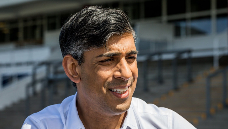 Rishi Sunak at the launch of the Conservative Party tour bus for the 2024 general election campaign at Redcar racecourse, Redcar, North Yorkshire, UK. 1/6/2024. Photograph: Stuart Boulton