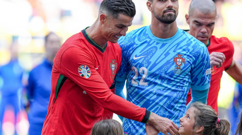 Dortmund, Germany, June 22th 2024: Cristiano Ronaldo (7 Portugal) smiles at a girl prior to the national anthem during t