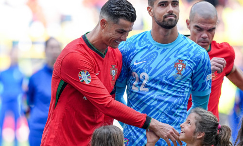 Dortmund, Germany, June 22th 2024: Cristiano Ronaldo (7 Portugal) smiles at a girl prior to the national anthem during t
