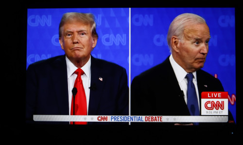 Joe Biden and Donald Trump presidential debate in Atlanta - 28 Jun 2024
