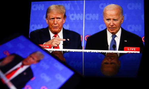 Joe Biden and Donald Trump presidential debate in Atlanta - 28 Jun 2024