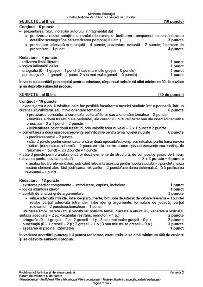 Barem de evaluare Limba română - profil real (2)
