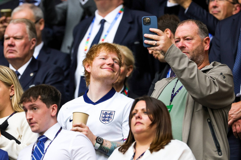 England v Slovakia Euro 2024 30/06/2024. Round of 16 Ed Sheeran with England fans during the Round of 16 Euro 2024 match