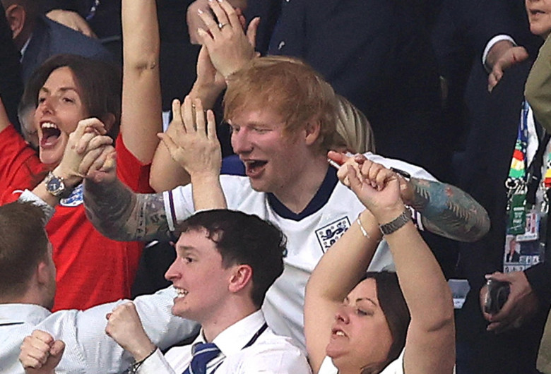 Ed Sheeran Celebrates Englands UEFA Euro 2024 Victory Against Slovakia - 30 June 2024