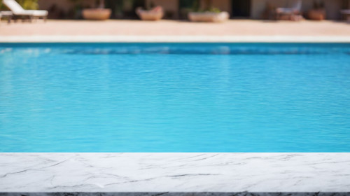 Stone,Board,Empty,Table,Background.,Abstract,Blurred,Swimming,Pool,Background