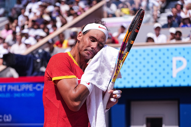 PARIS, FRANCE - JULY 29: Rafael Nadal of Spain takes a break during the Men s Singles Second Round on day three of the O