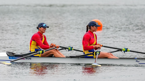 Paris, France. 27th July, 2024. PARIS, FRANCE - JULY 27: Ancuta Bodnar of Romania and Simona Radis of Romania competing in the Women's Double Sculls Heats during Day 1 of Rowing - Olympic Games Paris 2024 at Vaires-Sur-Marne Nautical Stadium on July 27, 2