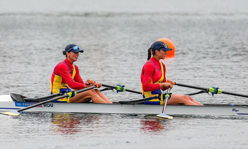 Paris, France. 27th July, 2024. PARIS, FRANCE - JULY 27: Ancuta Bodnar of Romania and Simona Radis of Romania competing in the Women's Double Sculls Heats during Day 1 of Rowing - Olympic Games Paris 2024 at Vaires-Sur-Marne Nautical Stadium on July 27, 2