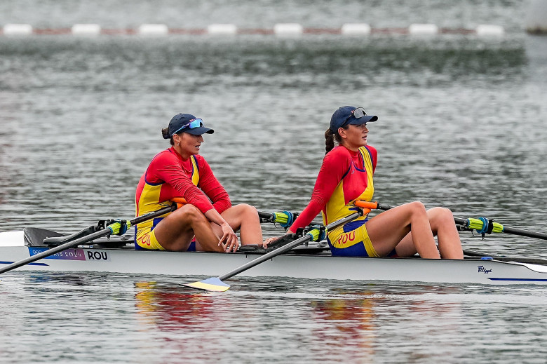 Paris, France. 27th July, 2024. PARIS, FRANCE - JULY 27: Ancuta Bodnar of Romania and Simona Radis of Romania competing in the Women's Double Sculls Heats during Day 1 of Rowing - Olympic Games Paris 2024 at Vaires-Sur-Marne Nautical Stadium on July 27, 2