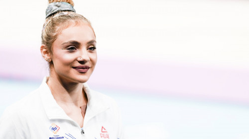 PARIS, FRANCE - AUGUST 4: Sabrina Maneca-Voinea of Romania during the Women s Balance Beam Final on day ten of the Olymp