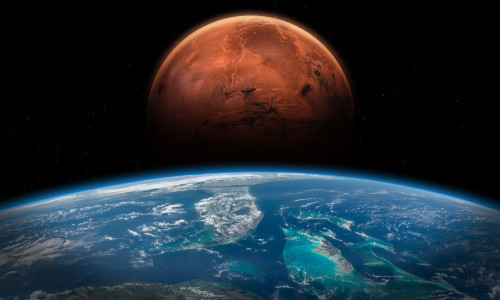 Earth,And,Mars,In,Space.,Solar,System,Planets,In,Deep
