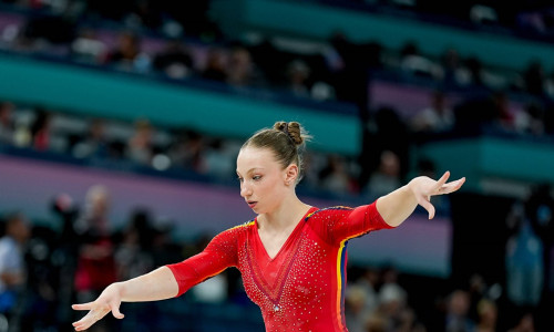 PARIS, FRANCE - AUGUST 1: Ana Barbosu of Romania on Balance Beam during the Women s All-Around Final on day six of the O