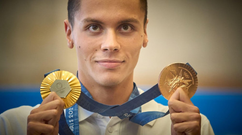 Otopeni, Romania. 2nd Aug, 2024: Romanian Olympic gold medalist swimmer David Popovici returns from Olympic Games Paris 2024 at Bucharest Henri Coanda International Airport, in Otopeni, Romania. Popovici won the gold medal in the men's 200m freestyle and