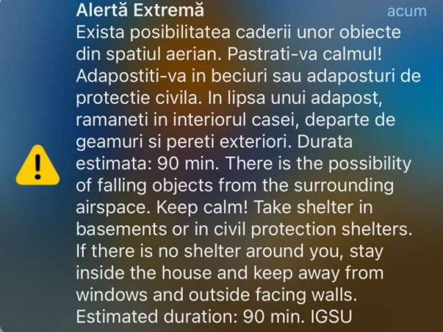 Mesaj RO-ALERT pentru locuitorii din nordul judeţului Tulcea, după ce MApN a identificat drone care se apropiau de România