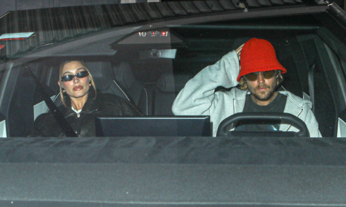 Hailey Baldwin Hides Baby Bump Beneath Leather Jacket At Church