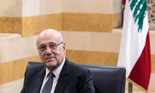 Beirut, Lebanon. 25th June, 2024. Najib Mikati, Acting Prime Minister of Lebanon, during a meeting with Federal Foreign Minister Baerbock. Credit: Hannes P. Albert/dpa/Alamy Live News
