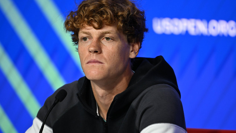 FLUSHING NY- AUGUST 23: Jannik Sinner speaks to the media at the USTA Billie Jean King National Tennis Center on August