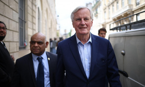 Michel Barnier arriving at extraordinary meeting of the Les Republicains LR party's bureau at Musee Social in Paris, France on June 12 2024. Photo by Raphael Lafargue/ABACAPRESS.COM