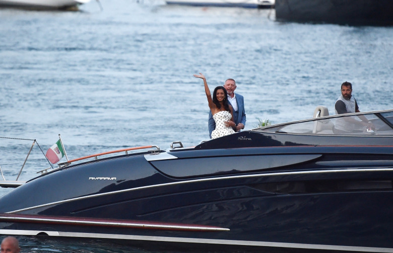 *PREMIUM-EXCLUSIVE* *MUST CALL FOR PRICING* - Tennis legend Boris Becker and Lilian de Carvalho Monteiro enjoy a pre wedding dinner with family and friends at Puny restaurant in Portofino