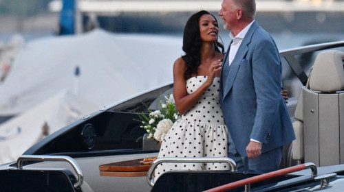 *PREMIUM-EXCLUSIVE* *MUST CALL FOR PRICING* - Tennis legend Boris Becker and Lilian de Carvalho Monteiro enjoy a pre wedding dinner with family and friends at Puny restaurant in Portofino