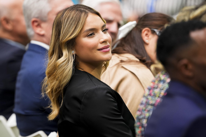 Gabriely Miranda, model and Endrick's girlfriend, seen during the presentation of Endrick Felipe as new player of Real Madrid at Estadio Santiago Bernabeu on July 27, 2024 in Madrid, Spain.