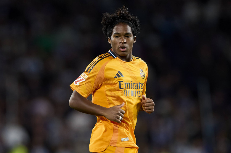 Real Sociedad v Real Madrid CF - LaLiga EA Sports Endrick Felipe Moreira de Sousa of Real Madrid CF looks on during the