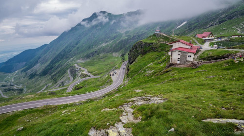 Transfagarasan Road seen from Balea Lake area in Fagaras Mountains (part of Carpathian Mountains), Romania