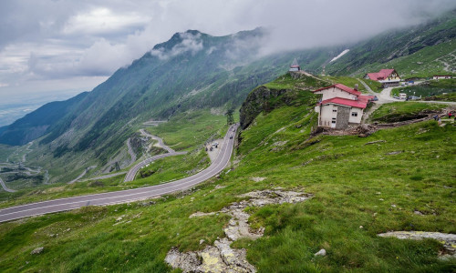 Transfagarasan Road seen from Balea Lake area in Fagaras Mountains (part of Carpathian Mountains), Romania