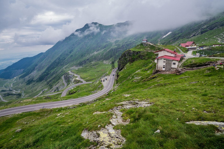 Transfagarasan Road seen from Balea Lake area in Fagaras Mountains (part of Carpathian Mountains), Romania