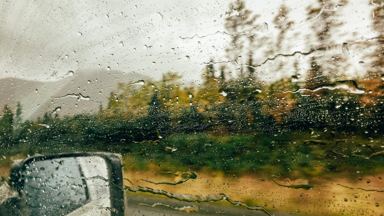 Looking,Out,Of,Car's,Window,On,A,Rainy,Day.