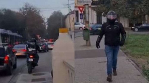 Un poliţist din Timişoara este cercetat disciplinar, după ce a fost filmat de un trecător în timp ce se afla cu motocicleta pe trotuar, apoi a devenit agresiv/ Captură video