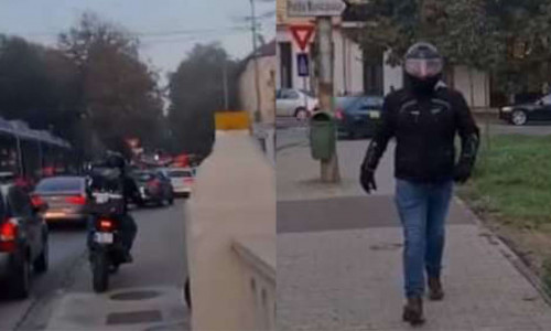 Un poliţist din Timişoara este cercetat disciplinar, după ce a fost filmat de un trecător în timp ce se afla cu motocicleta pe trotuar, apoi a devenit agresiv/ Captură video