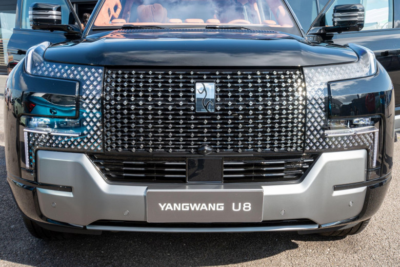 British Motor Show 2024, held at Farnborough, Hampshire, England, UK, from 15 - 18 August 2024. Day 2 of the annual event at Farnborough International Exhibition Centre. Front view of a BYD Yangwang U8 luxury SUV