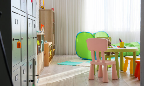 Interior,Of,Playroom,With,Locker,And,Table,In,Kindergarten