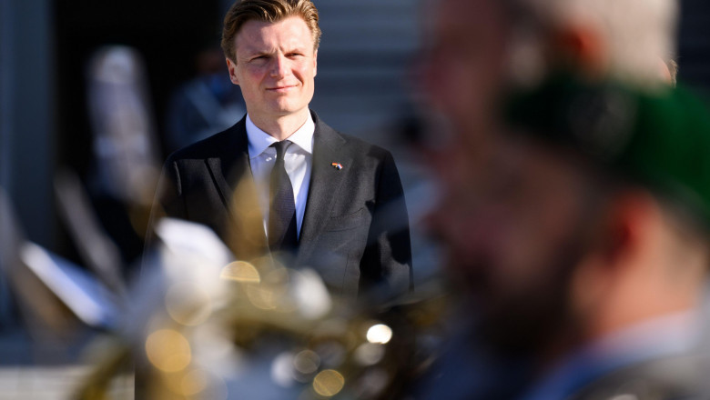 Berlin, Germany. 16th Oct, 2024. Ruben Brekelmans, Minister of Defense of the Netherlands, is greeted by Federal Minister of Defense Pistorius (not pictured) before a bilateral meeting with military honors at the Bendlerblock, the seat of the Federal Mini