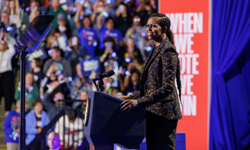 Michelle Obama and Kamala Harris campaign in Michigan, Wings Event Center, Kalamazoo, Michigan, USA - 26 Oct 2024