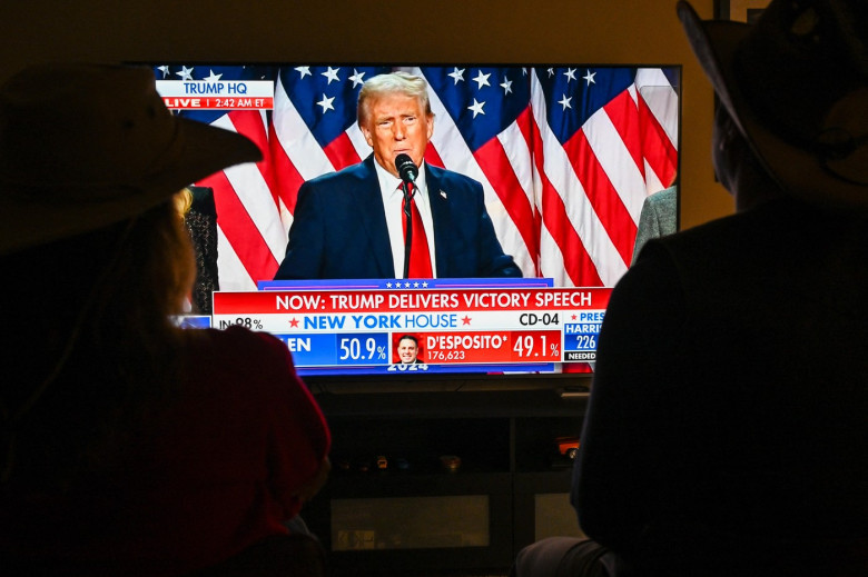 People watch President Donald Trump's victory speech