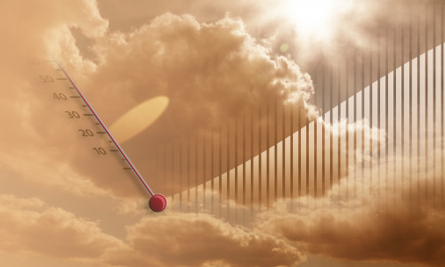 Thermometer,Shows,High,Air,Temperature.,Global,Warming,Concept