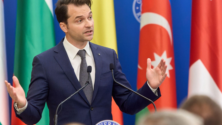 Bucharest, Romania. 3rd Sep, 2024: Sebastian Burduja, Romanian Minister of Energy, answers questions from journalists during the signing ceremony of the "Green Energy Corridor" agreement for the development and transport of Green Energy between the Govern