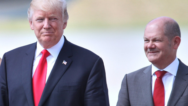 Hamburg, Deutschland, 06.07.2017: Flughafen: G20-Gipfel: US-Präsident Donald Trump und Olaf Scholz (SPD), Erster Bürgerm