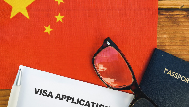 Flag,Of,China,,,Visa,Application,Form,And,Passport,On