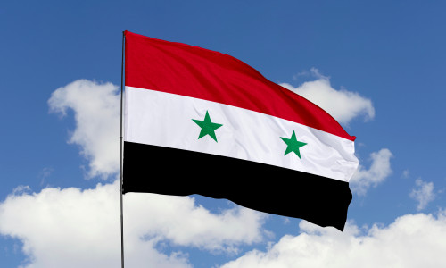 Syria,Flag,Isolated,On,The,Blue,Sky,With,Clipping,Path.