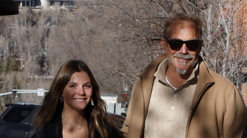 Kevin Costner is seen out for a walk with his daughter Grace in Aspen