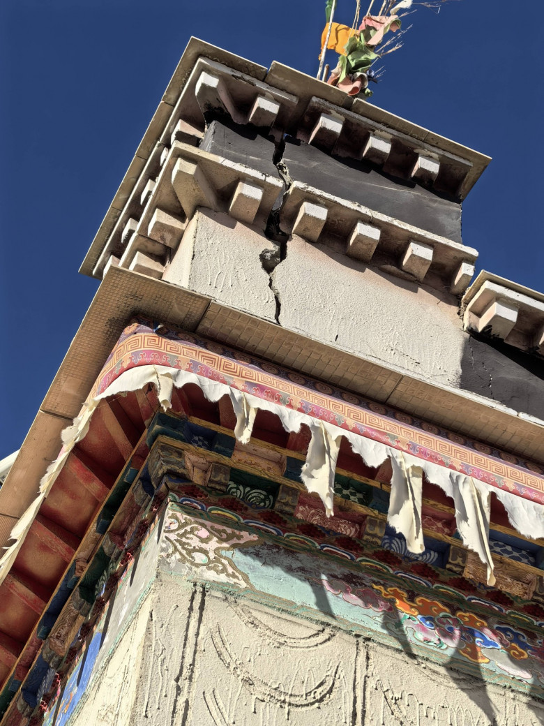 SHIGATSE, CHINA - JANUARY 07: Cracks appear on the wall of a house hit by a 6.8-magnitude earthquake on January 7, 2025