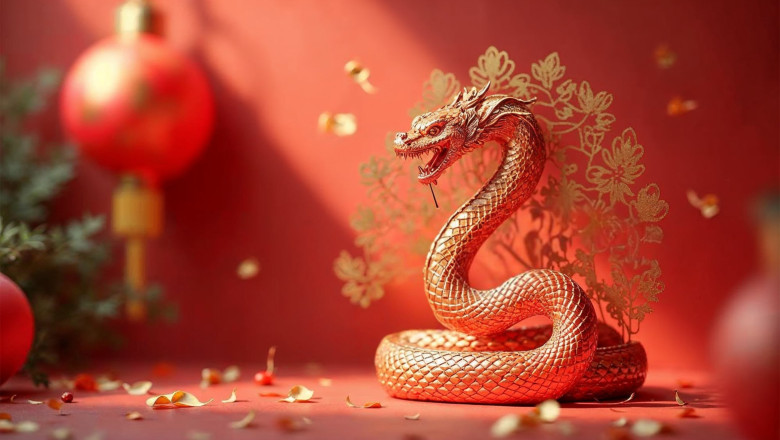 Chinese,New,Year,2025,Snake,Zodiac,Sign,With,Gold,Paper