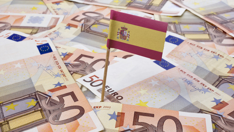 Flag,Of,Spain,Sticking,In,European,Banknotes.(series)