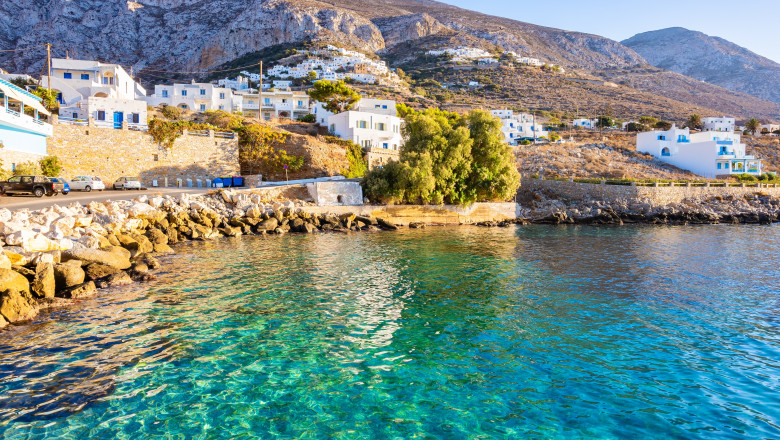 Houses,On,Sea,Coast,In,Aigiali,Port,(ormos,Egialis),At