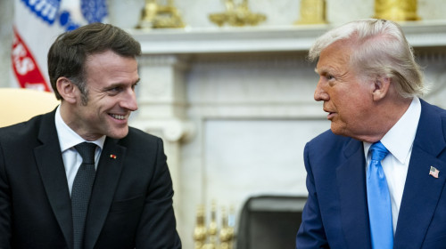 Trump Greets President Macron of France at the White House in Washington, DC